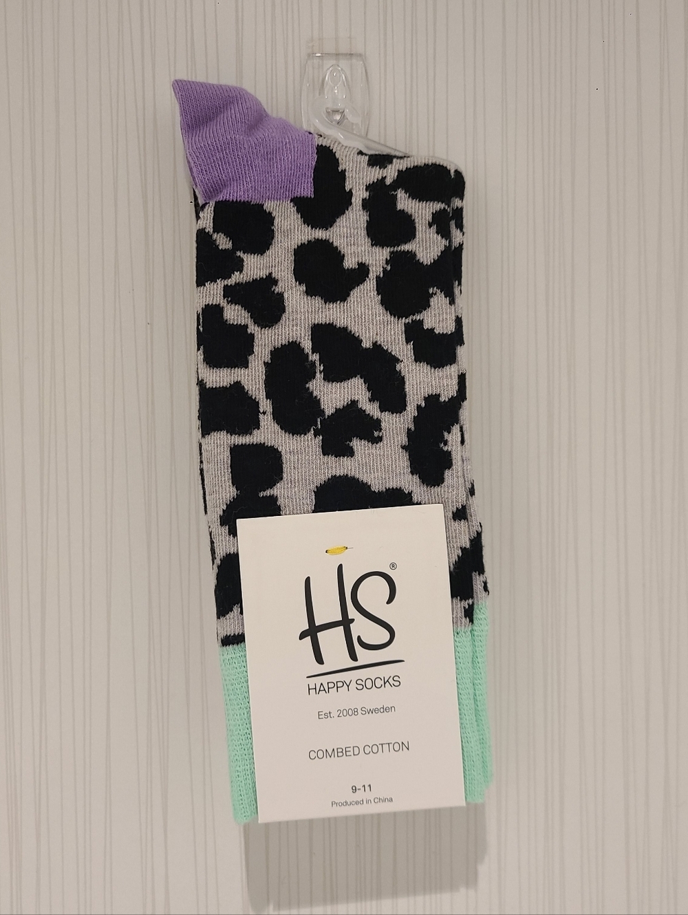 Happy Socks Black, Gray, Purple & Mint Leopard Crew Socks